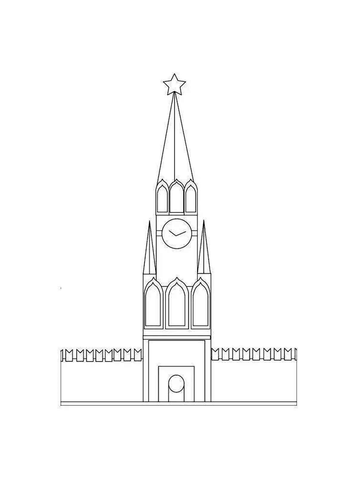 Куранты на Спасской башне Московского Кремля раскраска. Для срисовки
