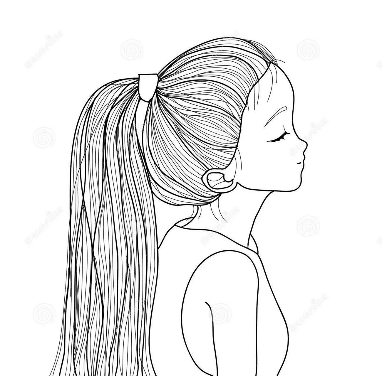 Легкий рисунок девочки с длинными волосами. Для срисовки