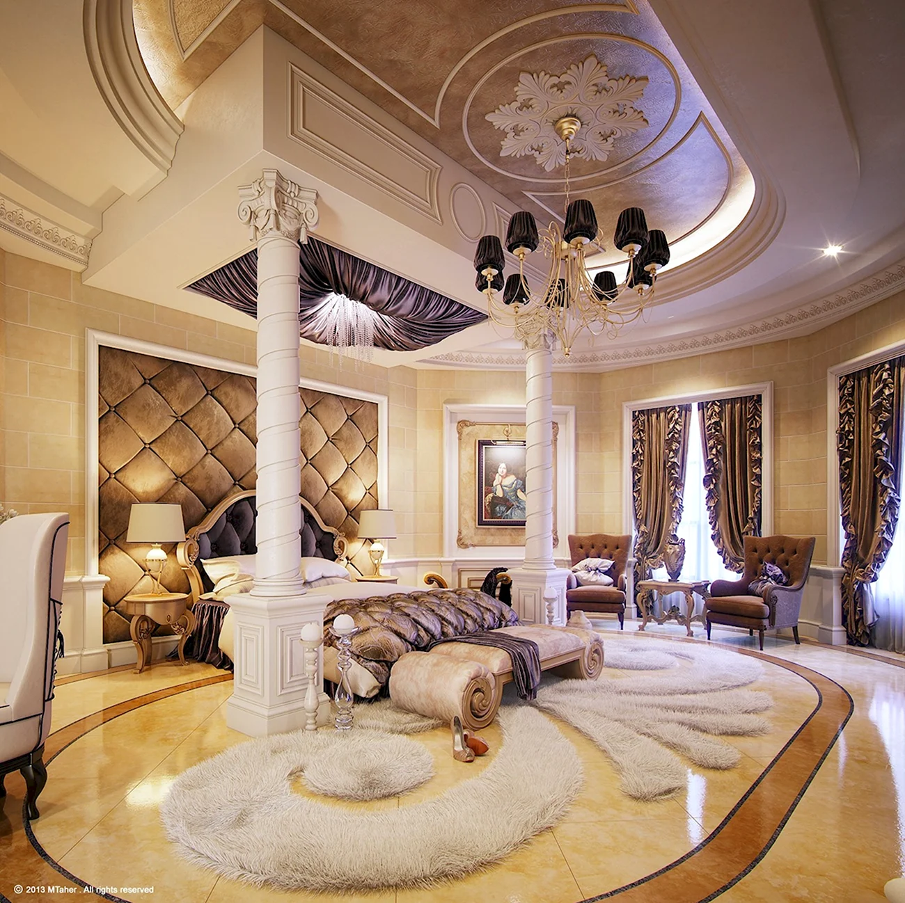 Luxury Mansion Interior спальни. Красивая картинка