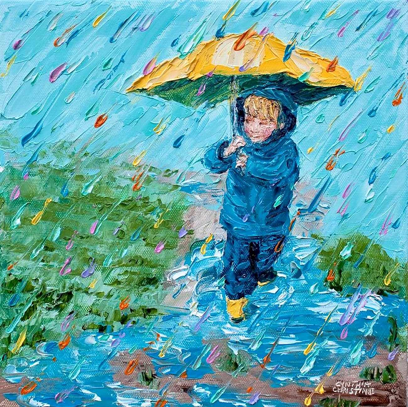 Мальчик с зонтиком. Картинка
