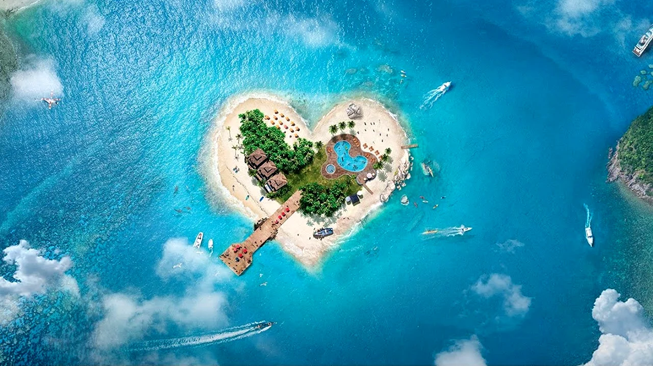 Мальдивы остров сердце. Красивая картинка