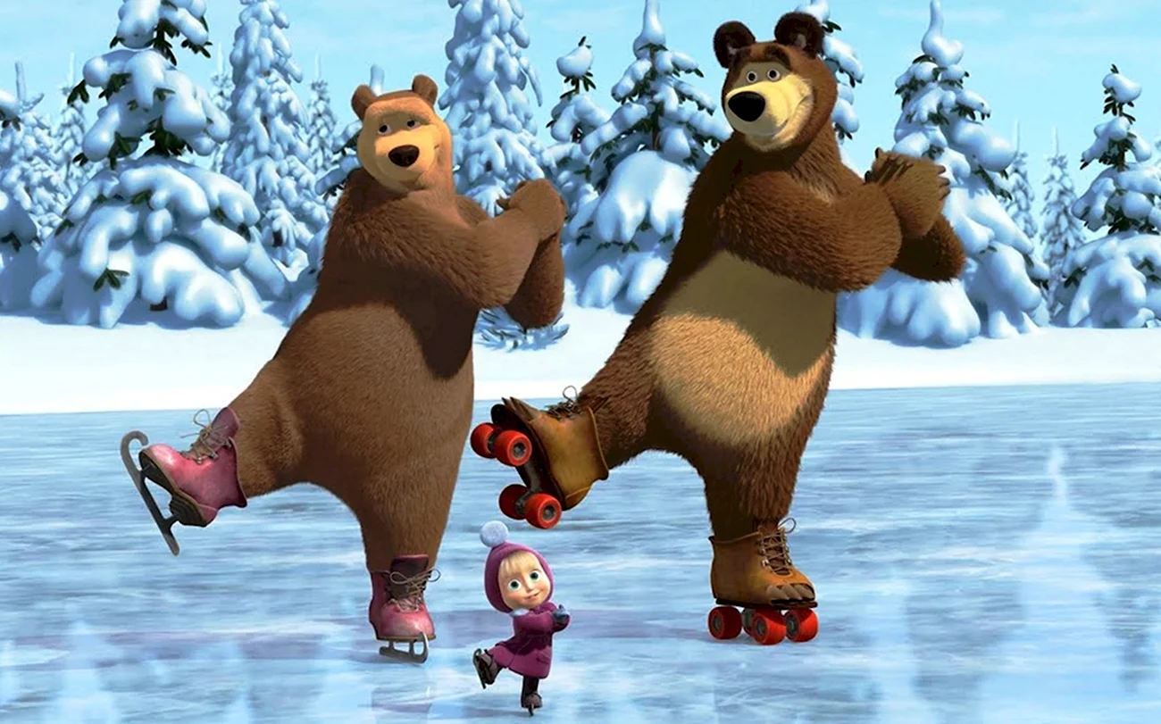 Маша и медведь на льду. Картинка из мультфильма