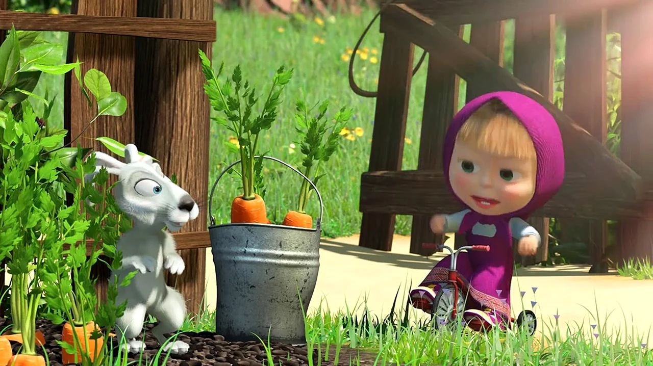 Маша и медведь огородники. Картинка из мультфильма
