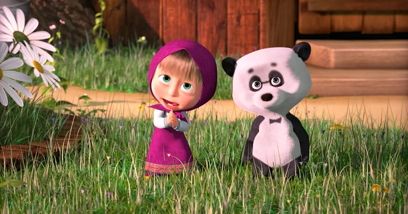 Маша и медведь Панда. Картинка из мультфильма