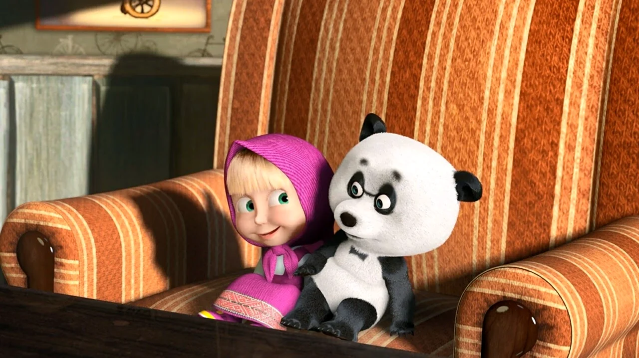 Маша и медведь Панда. Картинка из мультфильма