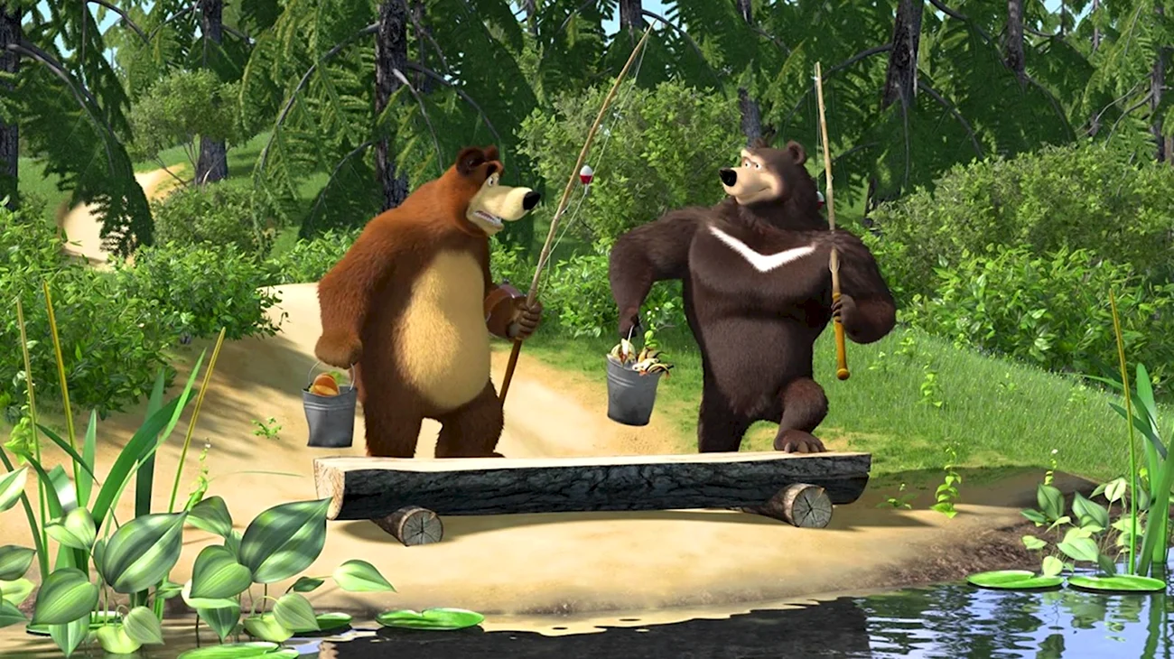 Маша и медведь. Ловись рыбка. Картинка из мультфильма