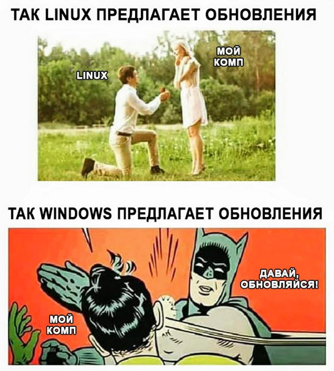 Мемы про линукс и виндовс. Картинка
