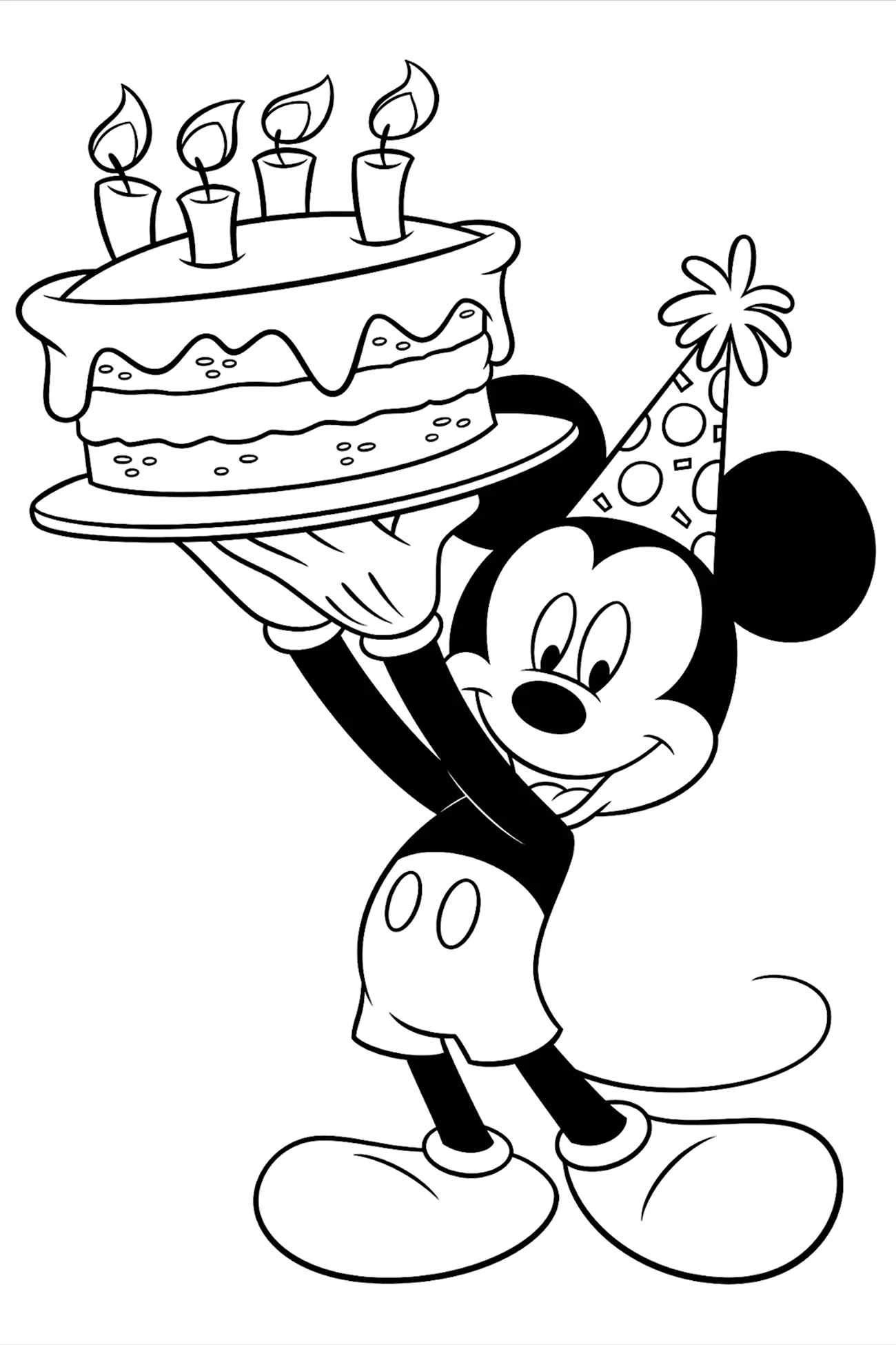 Микки Маус с днем рождения раскраска. Картинка