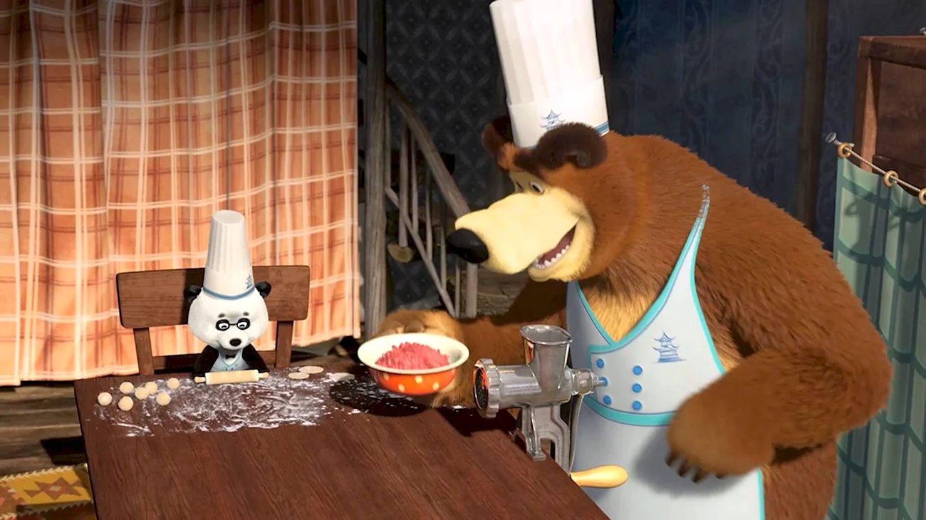 Мишка повар Маша и медведь. Картинка из мультфильма