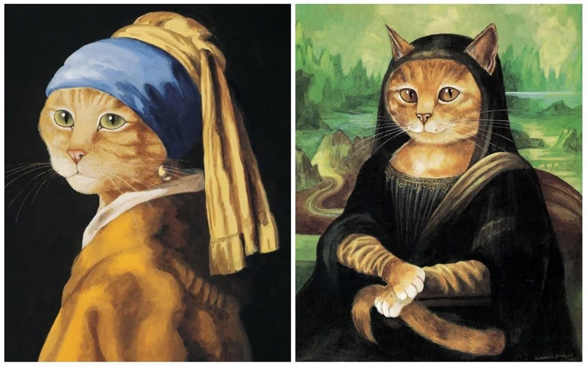 Мона Лиза с рыжим котом. Красивое животное