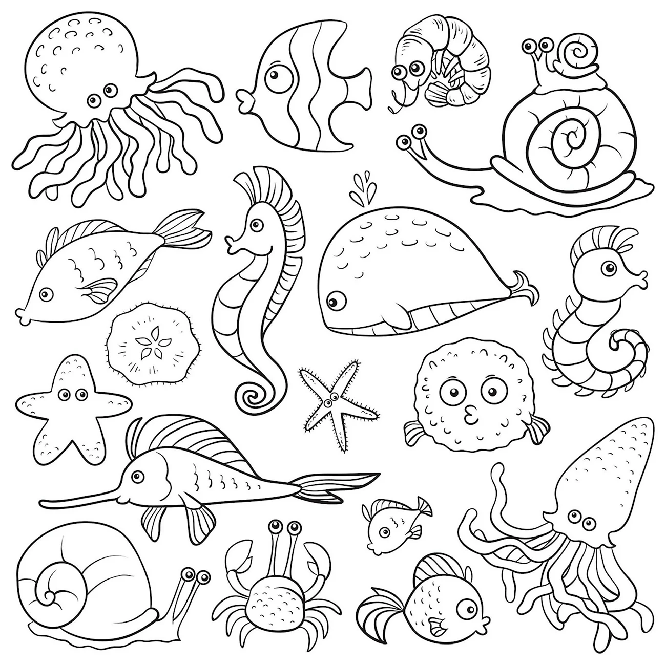 Морские животные рисунки. Для срисовки