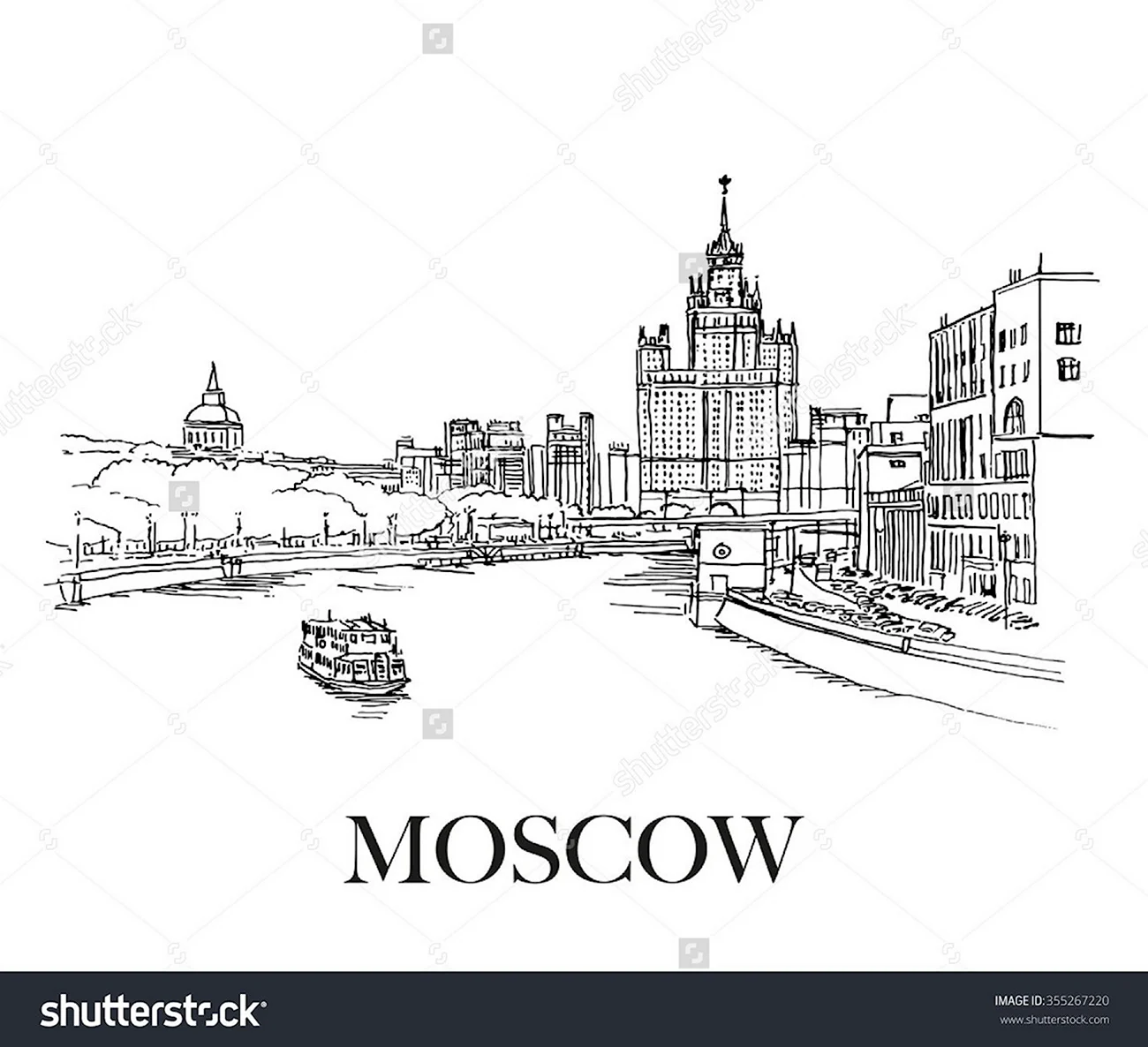 Москва черно белая Графика. Для срисовки