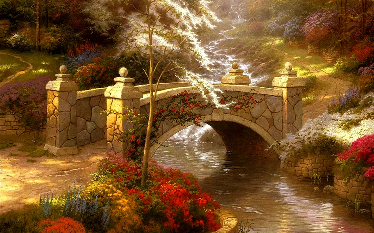 Мост через горную реку художник - ши Тао. Красивая картинка