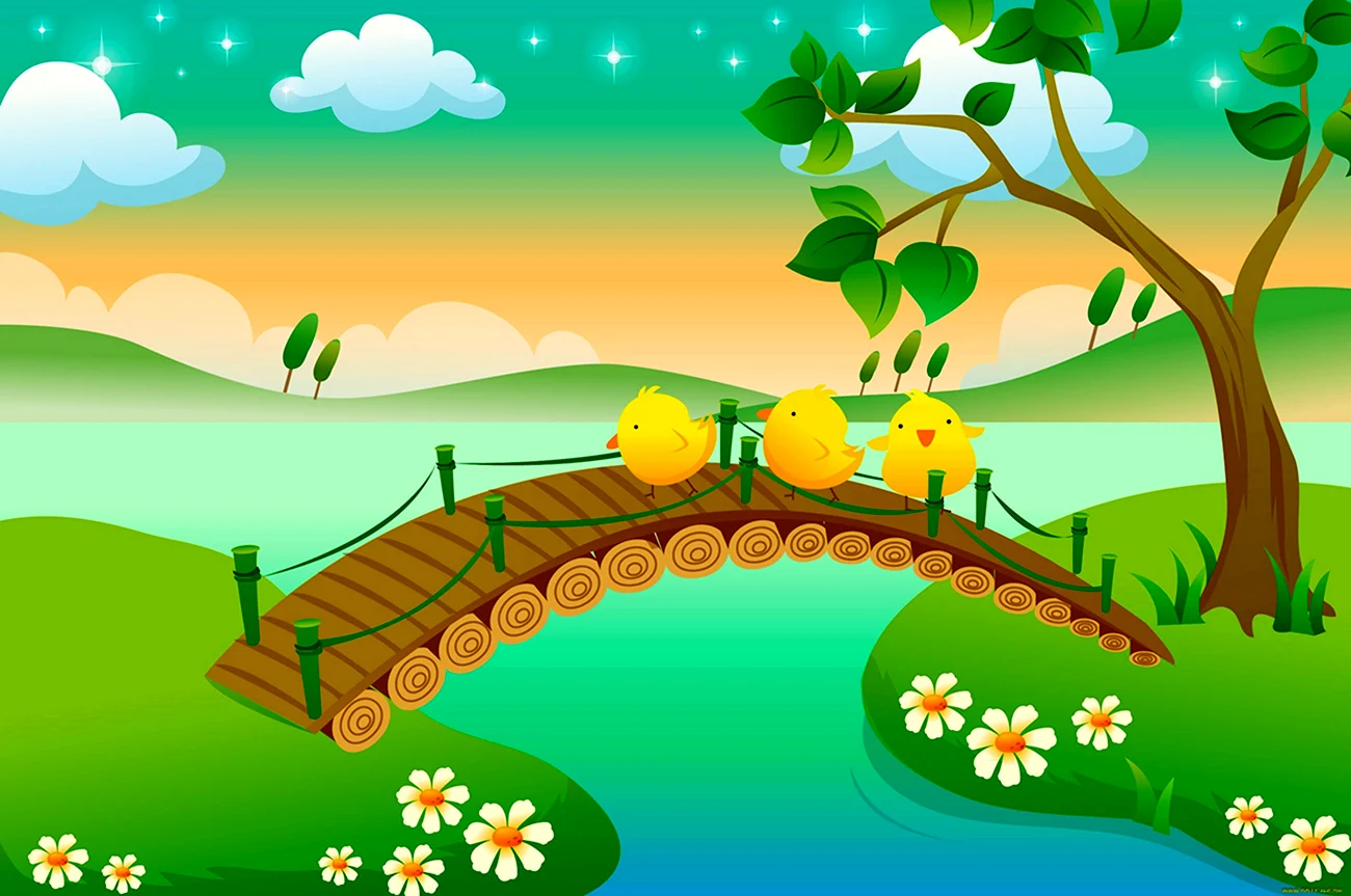 Мост через реку для детей. Красивая картинка