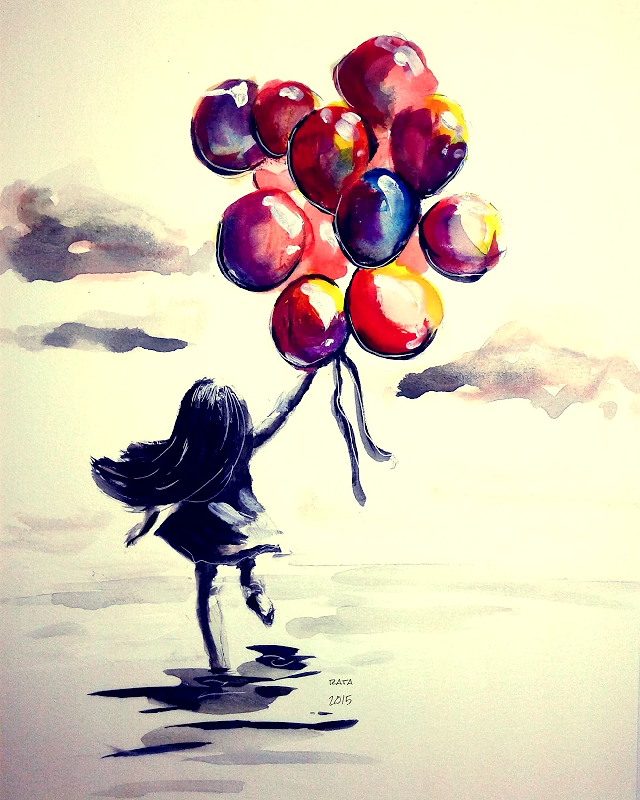 Мультяшная девочка с шариками. Для срисовки