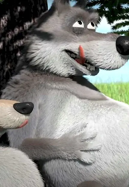 Мультик Маша и медведь с волками. Картинка из мультфильма