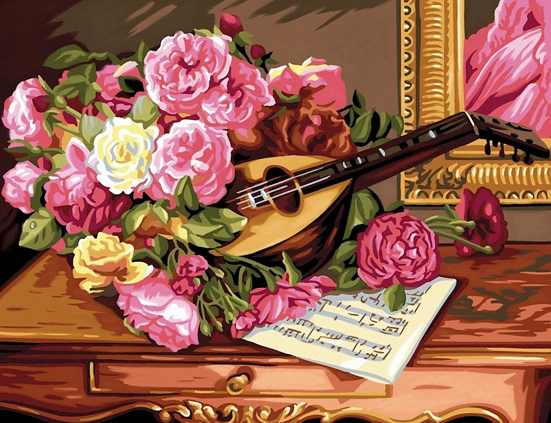 Музыкальный букет цветов. Открытка с днем рождения