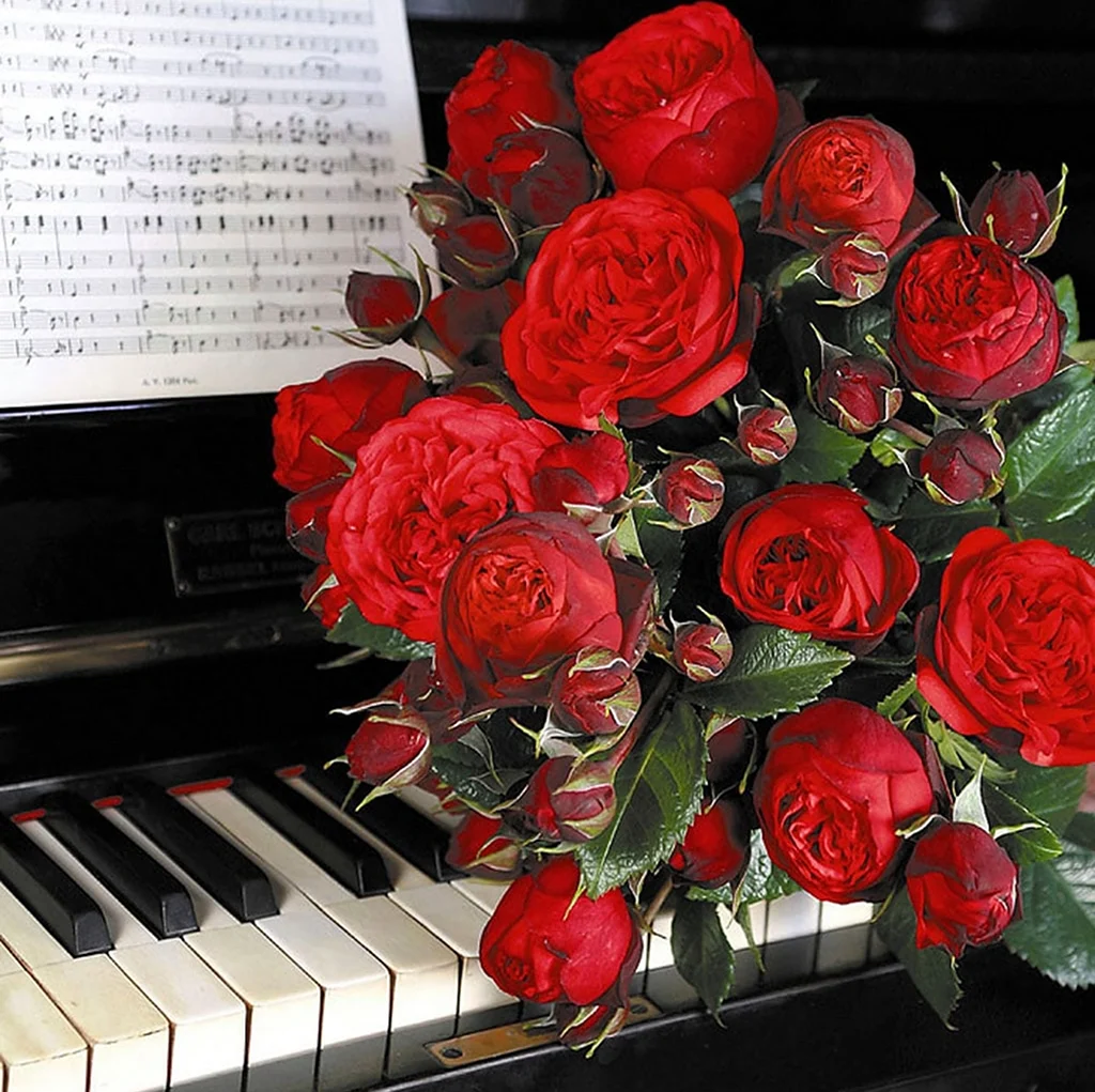 Музыкальный букет цветов. Открытка с днем рождения