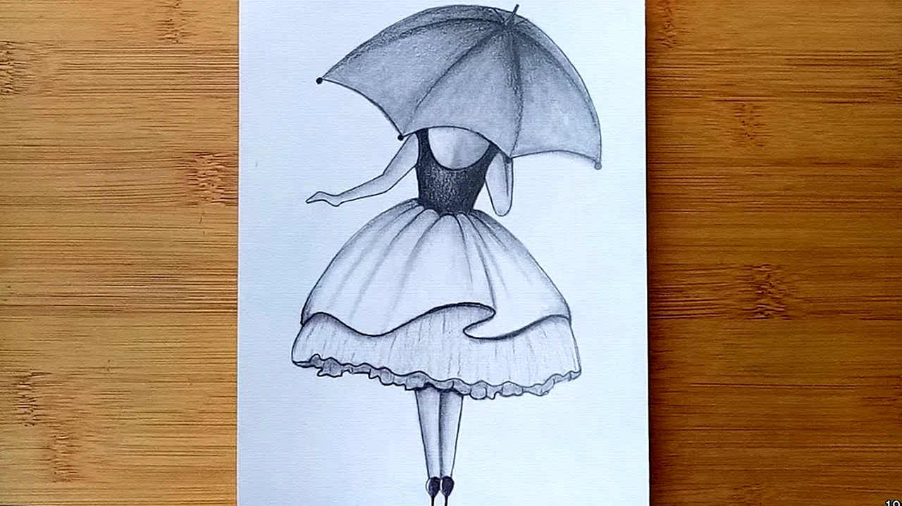 Набросок девушка с зонтом. Для срисовки