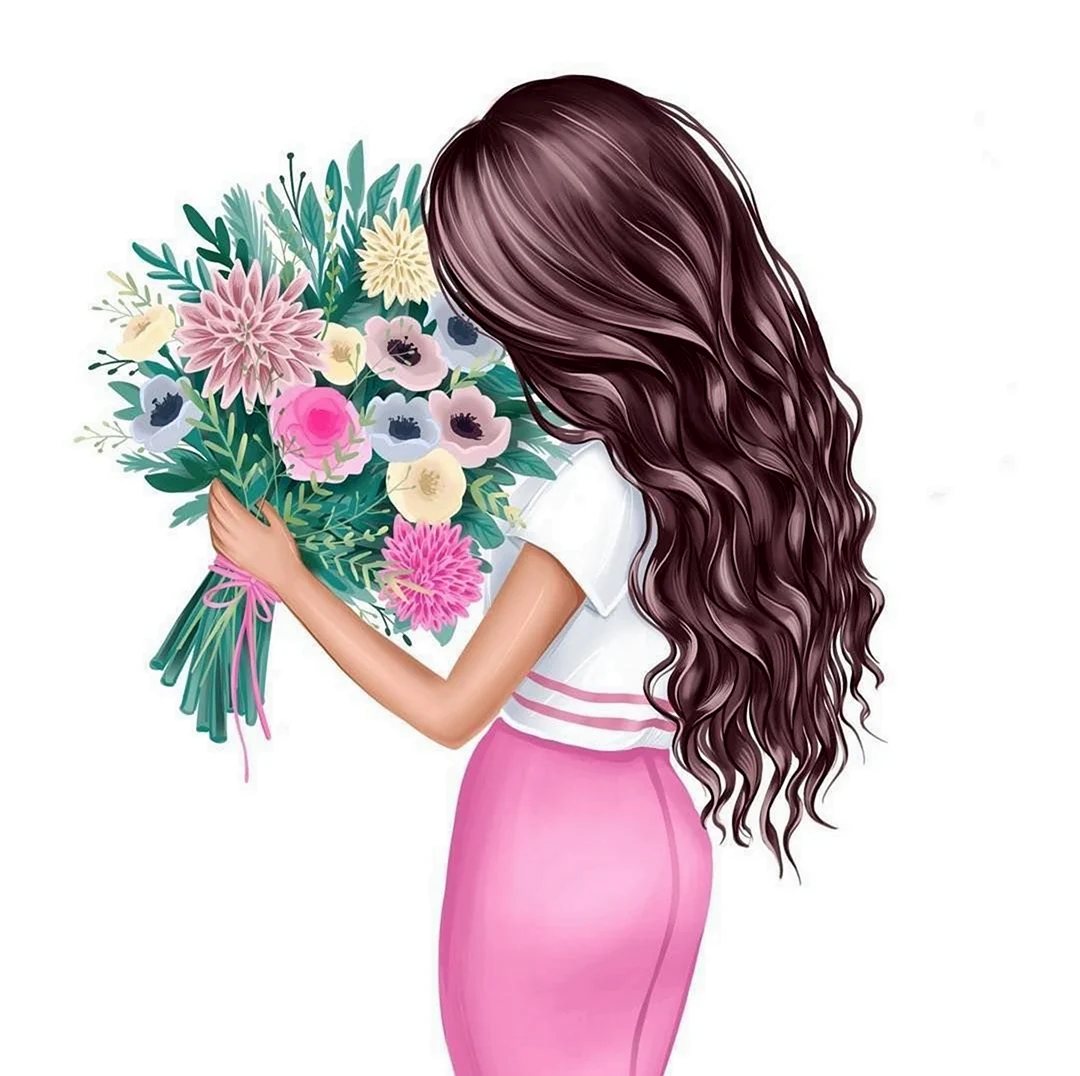 Нарисованная девушка с цветами. Для срисовки