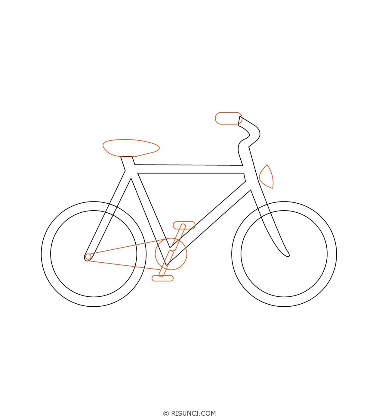 Нарисованный велосипед сбоку. Для срисовки