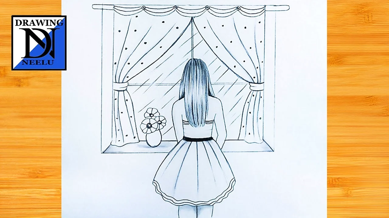 Нарисовать девочку возле окна. Для срисовки