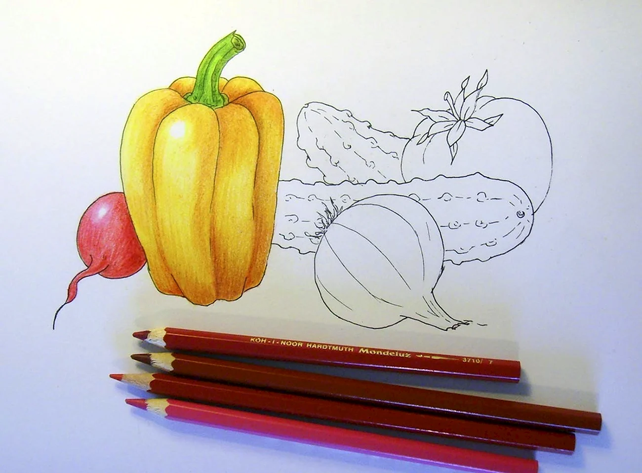 Натюрморт из овощей и фруктов для детей. Для срисовки