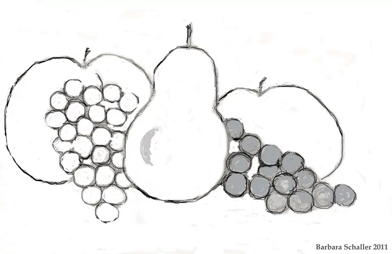 Натюрморт с фруктами пошаговое рисование. Для срисовки