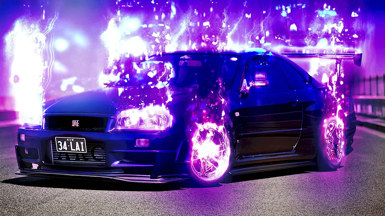 Nissan Skyline GTR r34 фиолетовый. Красивая картинка