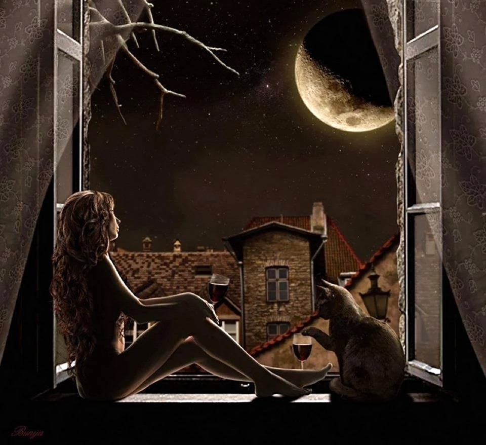 Ночь тишина Луна в окне. Картинка