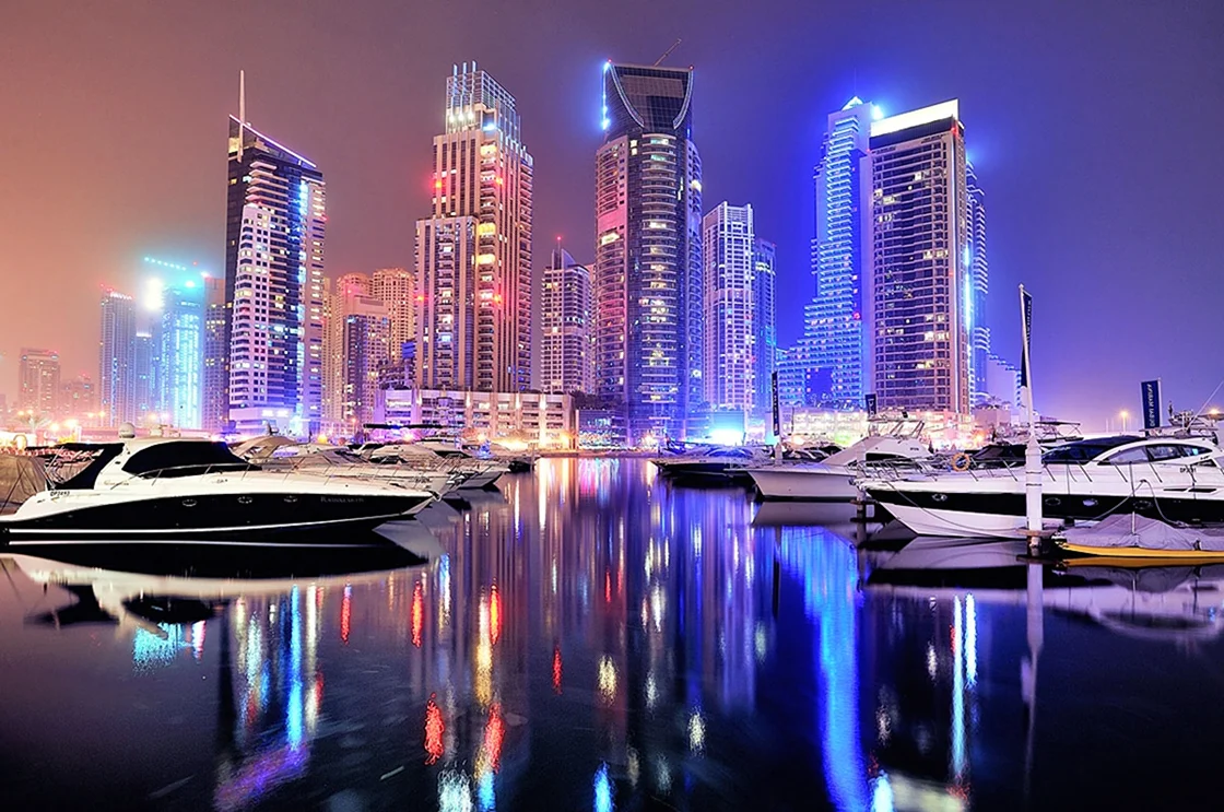 Ночной Дубай Марина. Красивая картинка