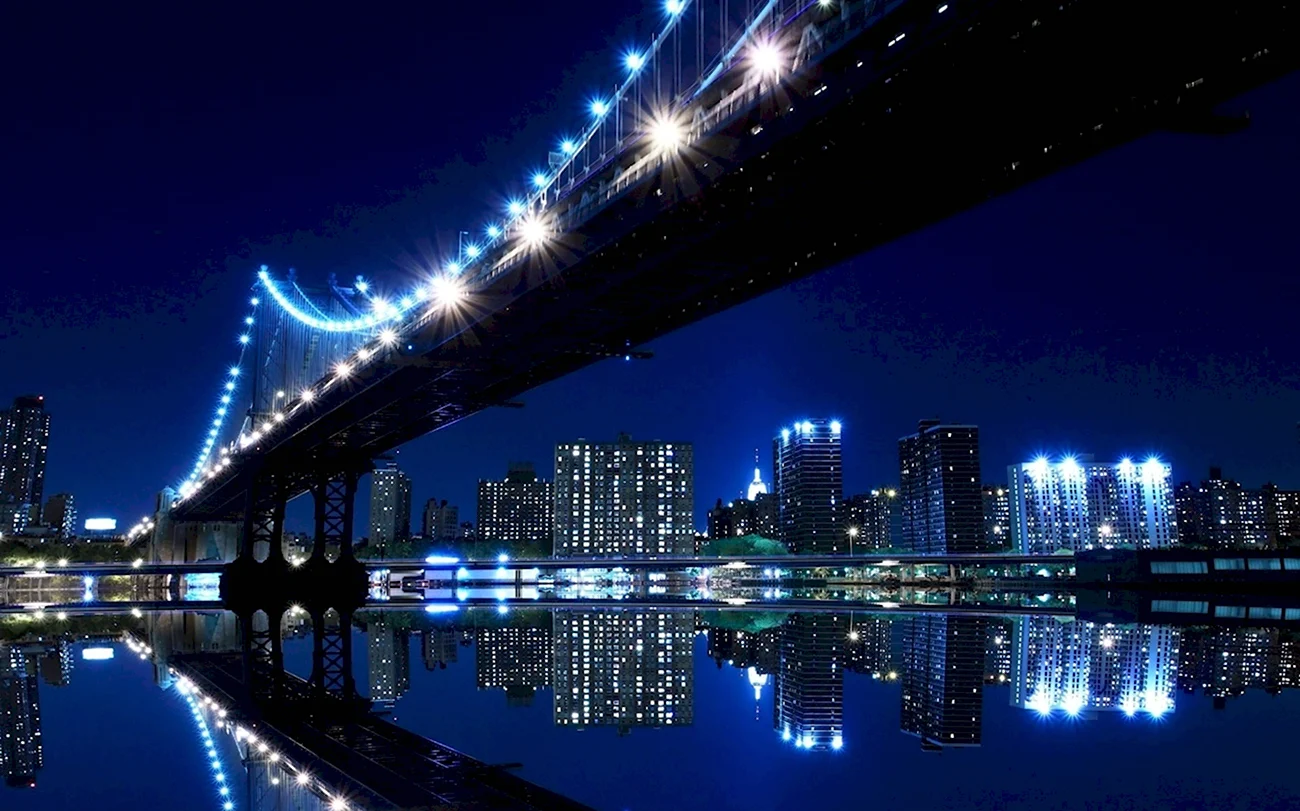 Ночной Нью-Йорк мост. Красивая картинка