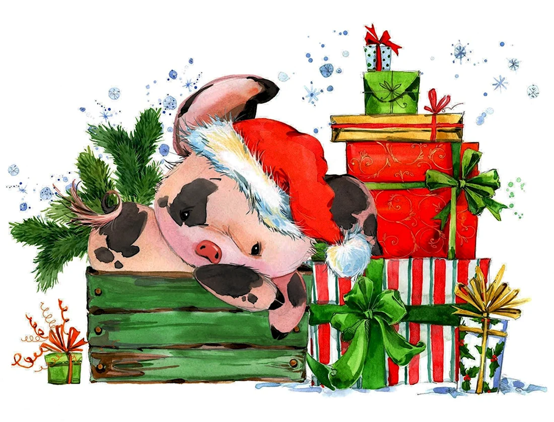 Новогодняя открытка со свиньей. Открытка на праздник