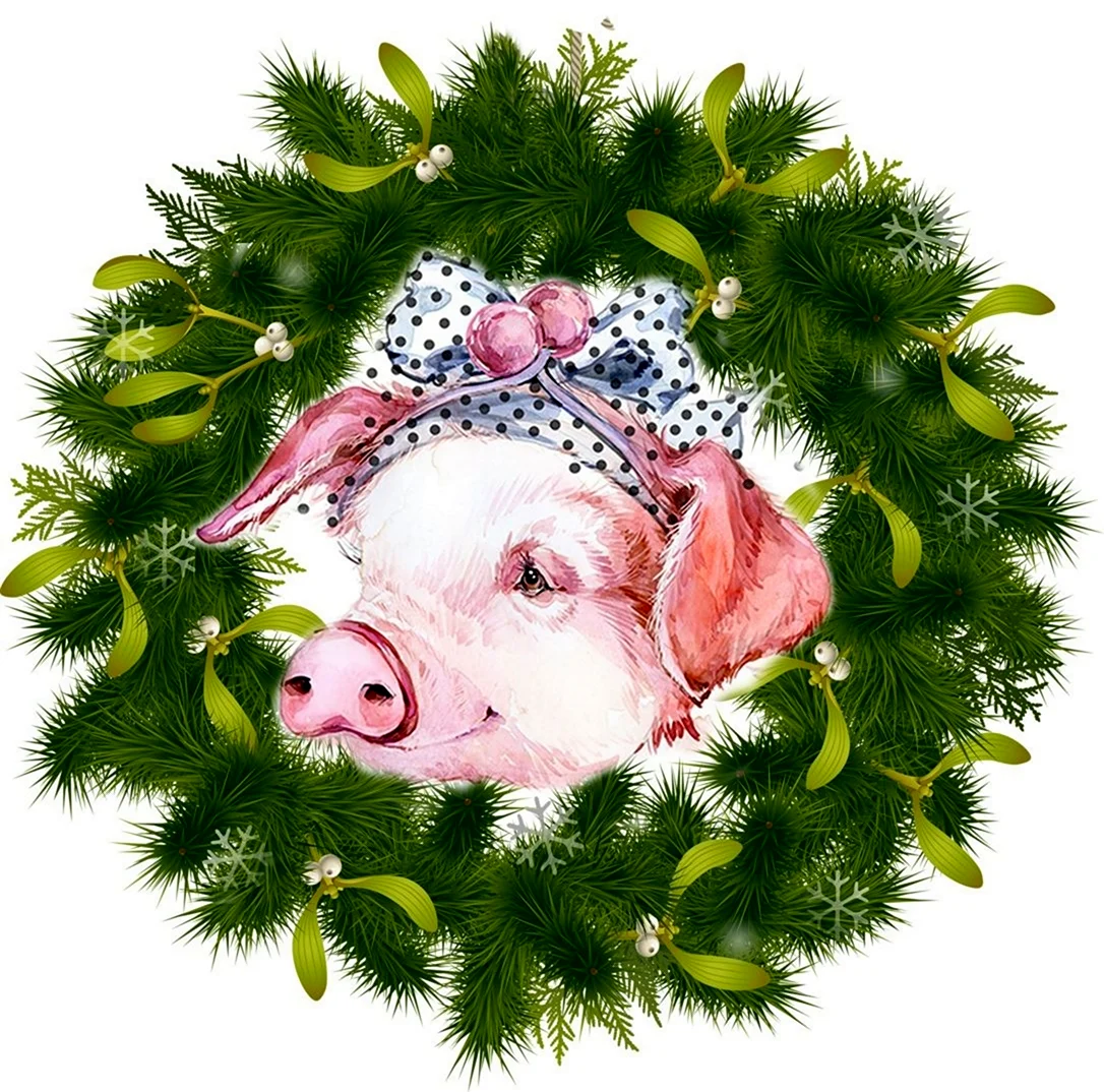 Новогодняя свинья в круге. Открытка на праздник