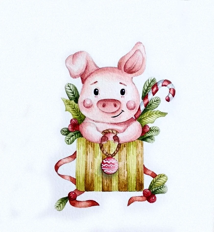 Новогодняя Свинка. Открытка на праздник