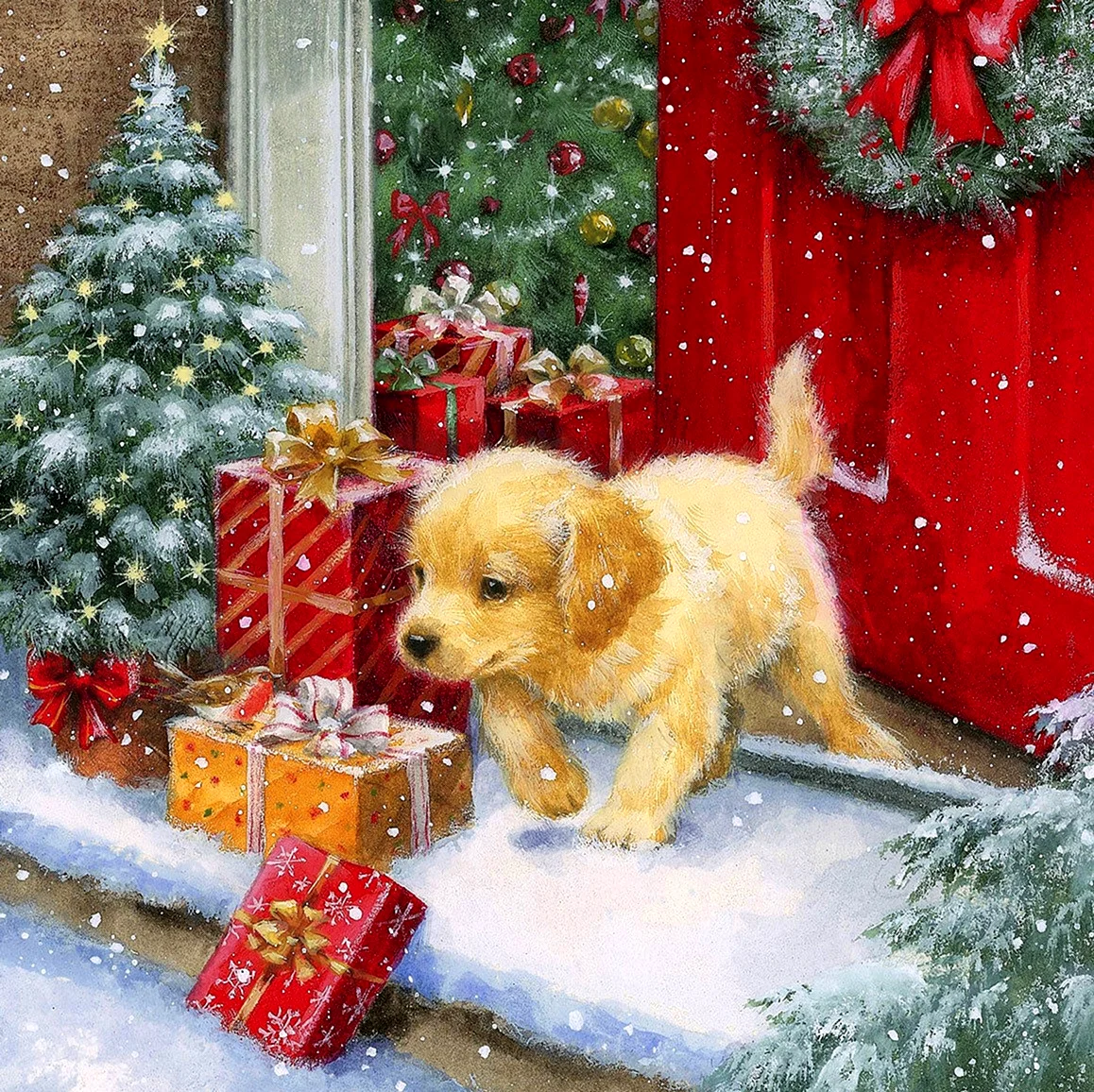 Новогодние открытки с собаками. Картинка