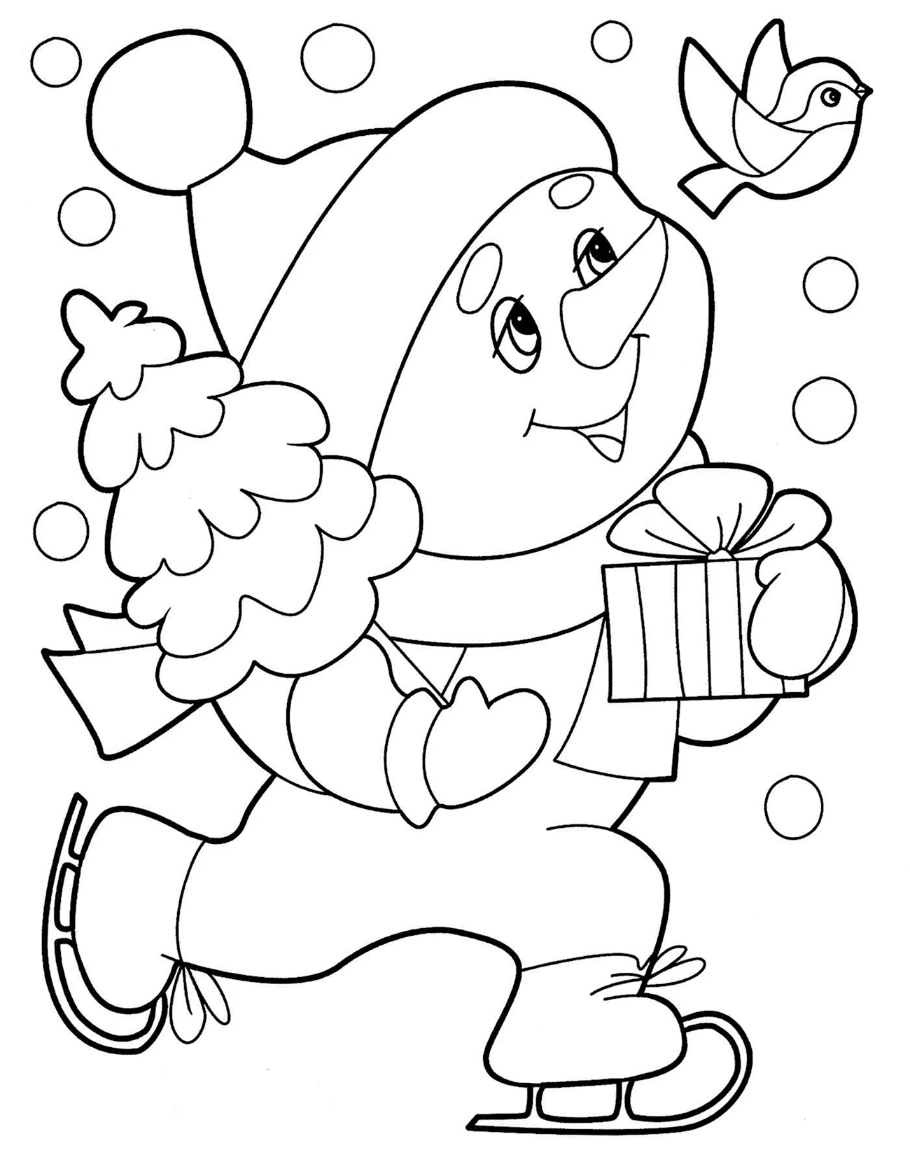Новогодние раскраски для детей Снеговик. Картинка