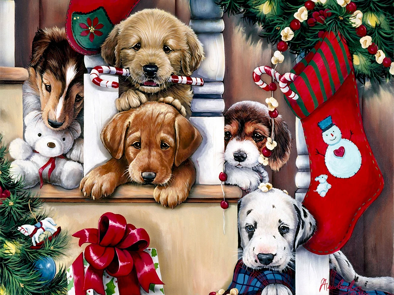 Новогодние собаки в живописи. Картинка