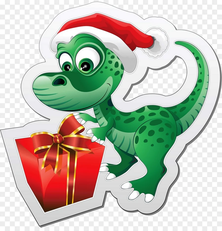 Новогодний динозавр. Открытка на праздник