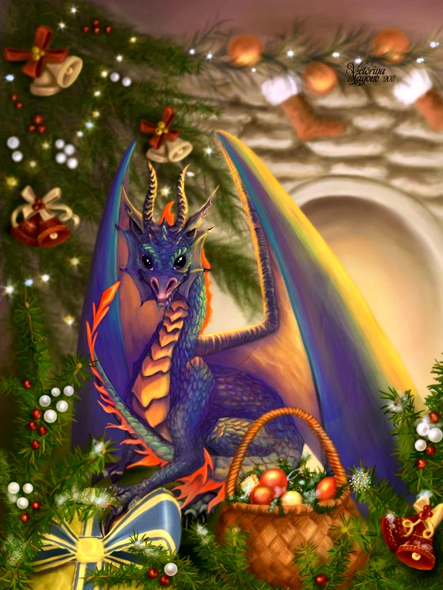 Новогодний дракон. Открытка на праздник