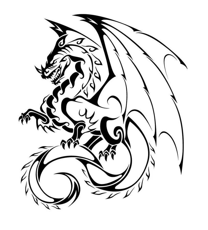 Огнедышащий дракон тату эскиз. Для срисовки