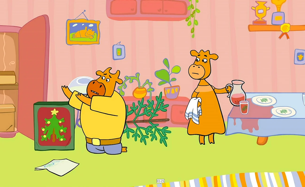 Оранжевая корова няня. Картинка из мультфильма