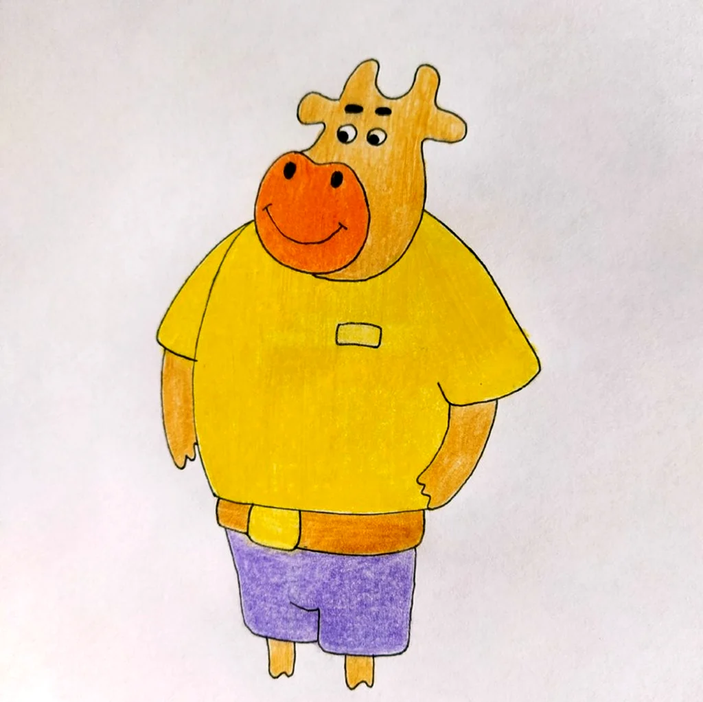 Оранжевая корова папа бык. Картинка из мультфильма