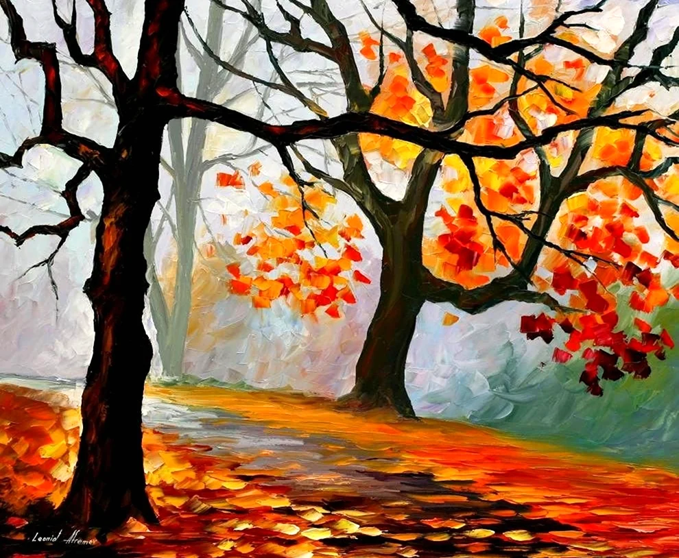 Осенний пейзаж красками. Для срисовки