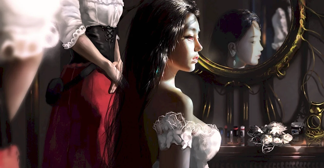 «Отражение в зеркале» 1840. Красивая девушка