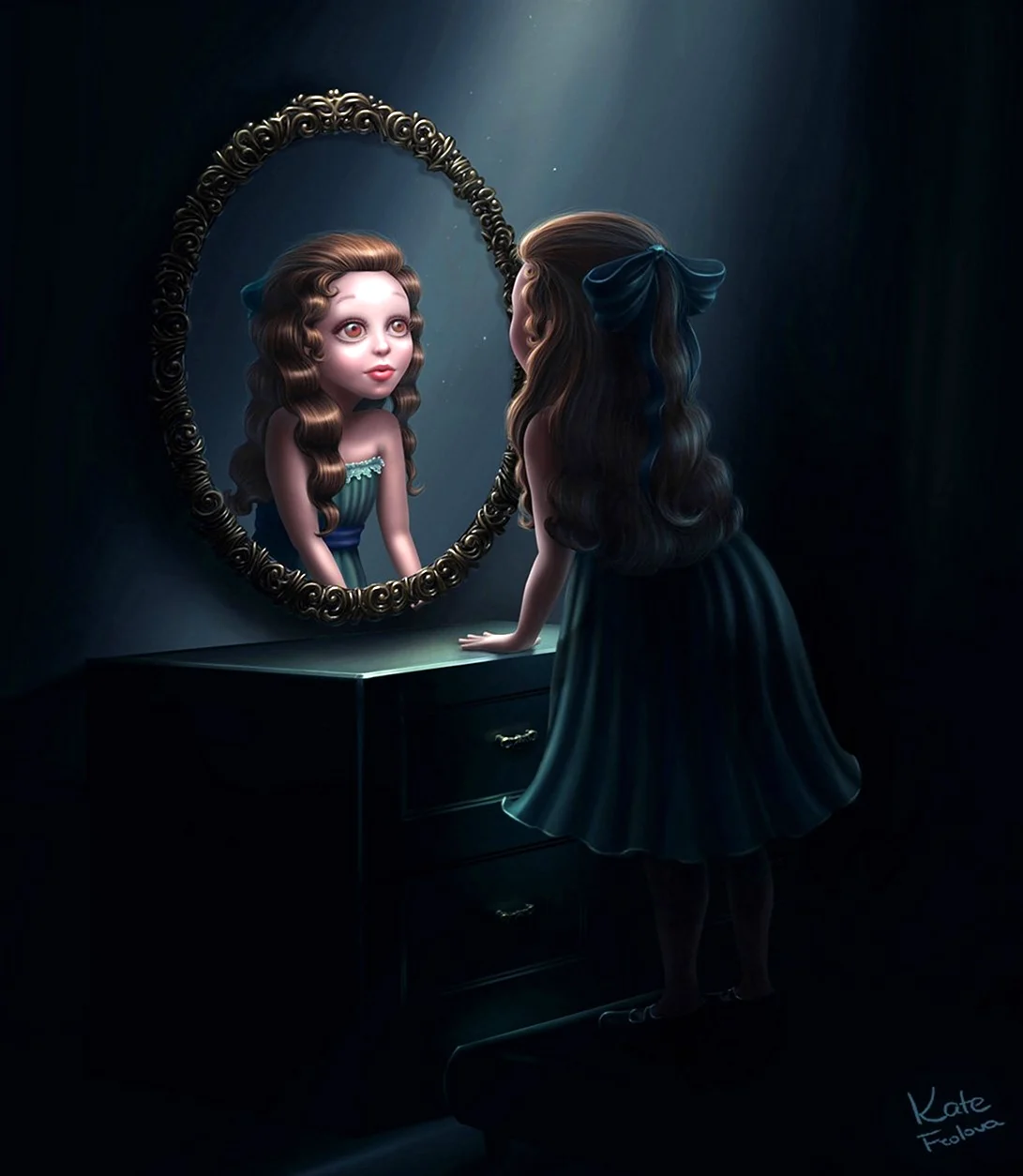 Отражение в зеркале. Красивая девушка