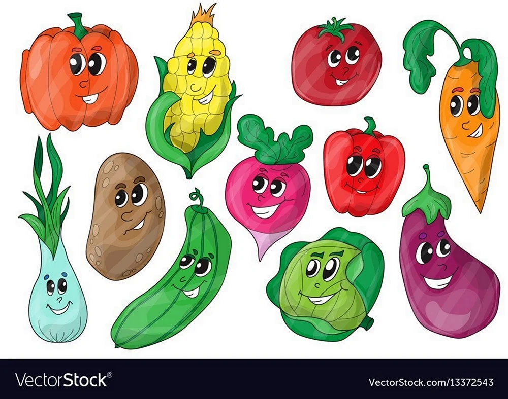 Овощи и фрукты с глазками. Красивая картинка
