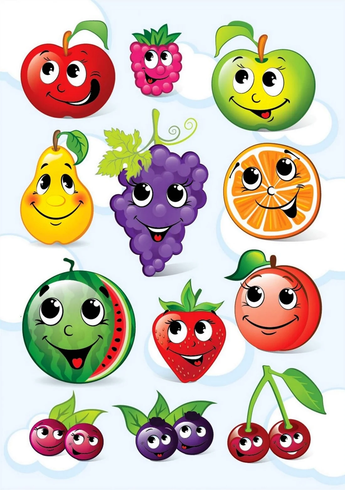 Овощи и фрукты с глазками. Красивая картинка