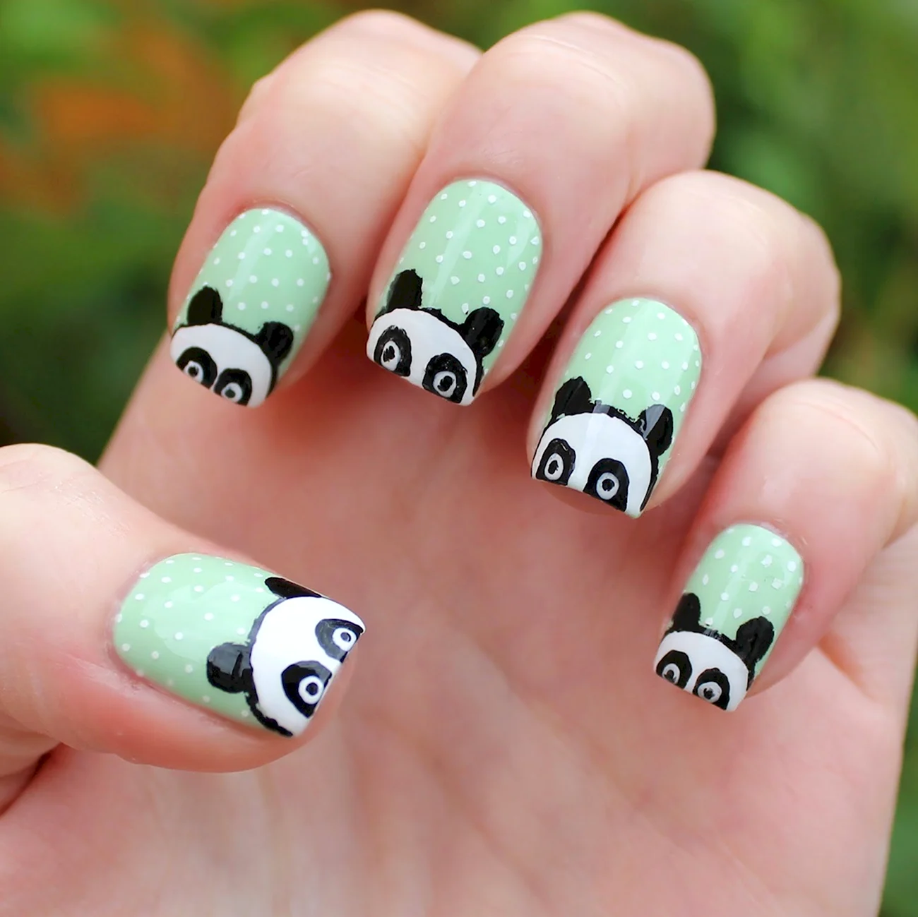 Панда на ногтях. Для срисовки