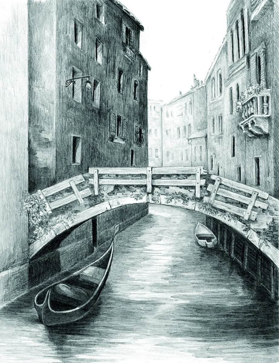 Пейзаж в перспективе Венеция. Для срисовки